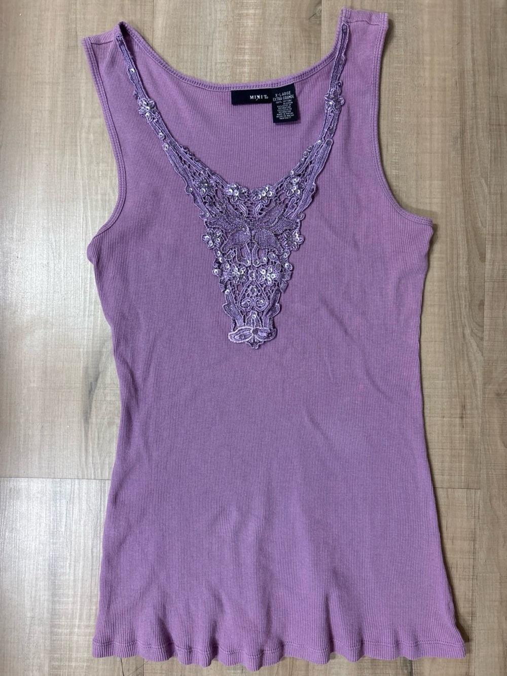 Vintage Purple beaded tank top with a boho vibe